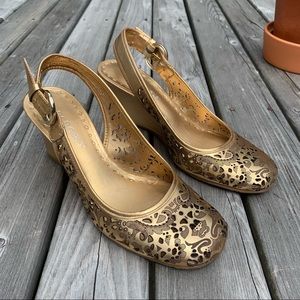 BCBGirls Gold Slingback Wedges with Cutout Details